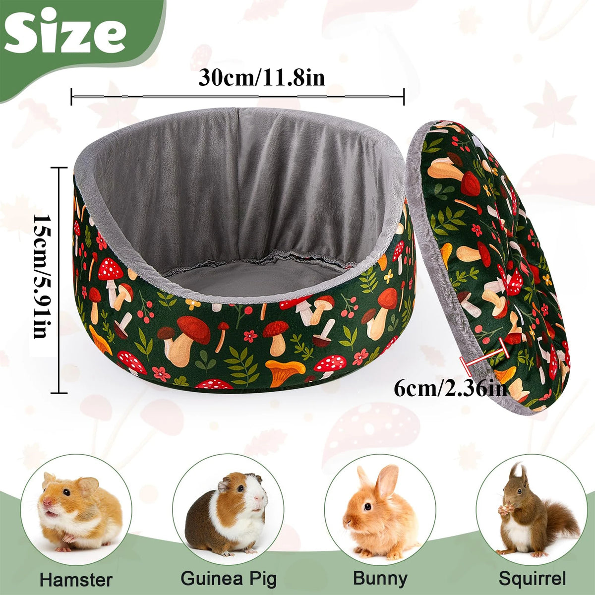 Cozy Fleece Hideout Bed for Small Pets with Removable Cushion