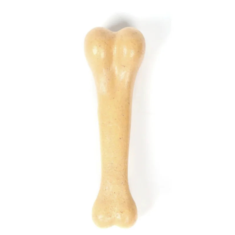 A light tan natural wood dog chew toy shaped like a bone.