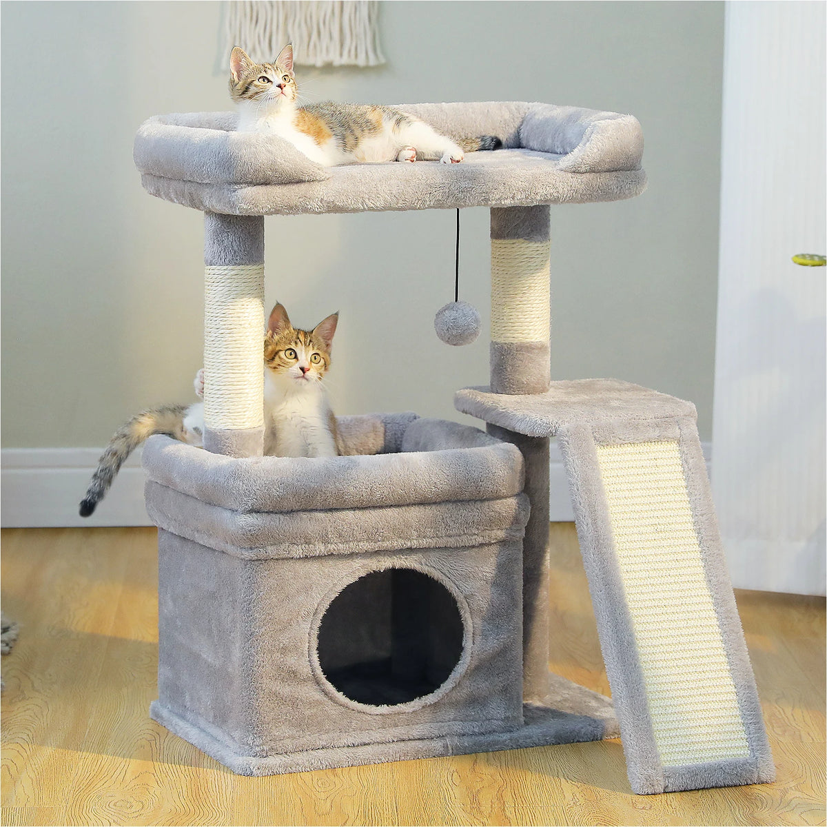 Compact Cat Tree Tower with Sisal Scratching Posts and Cozy Perches