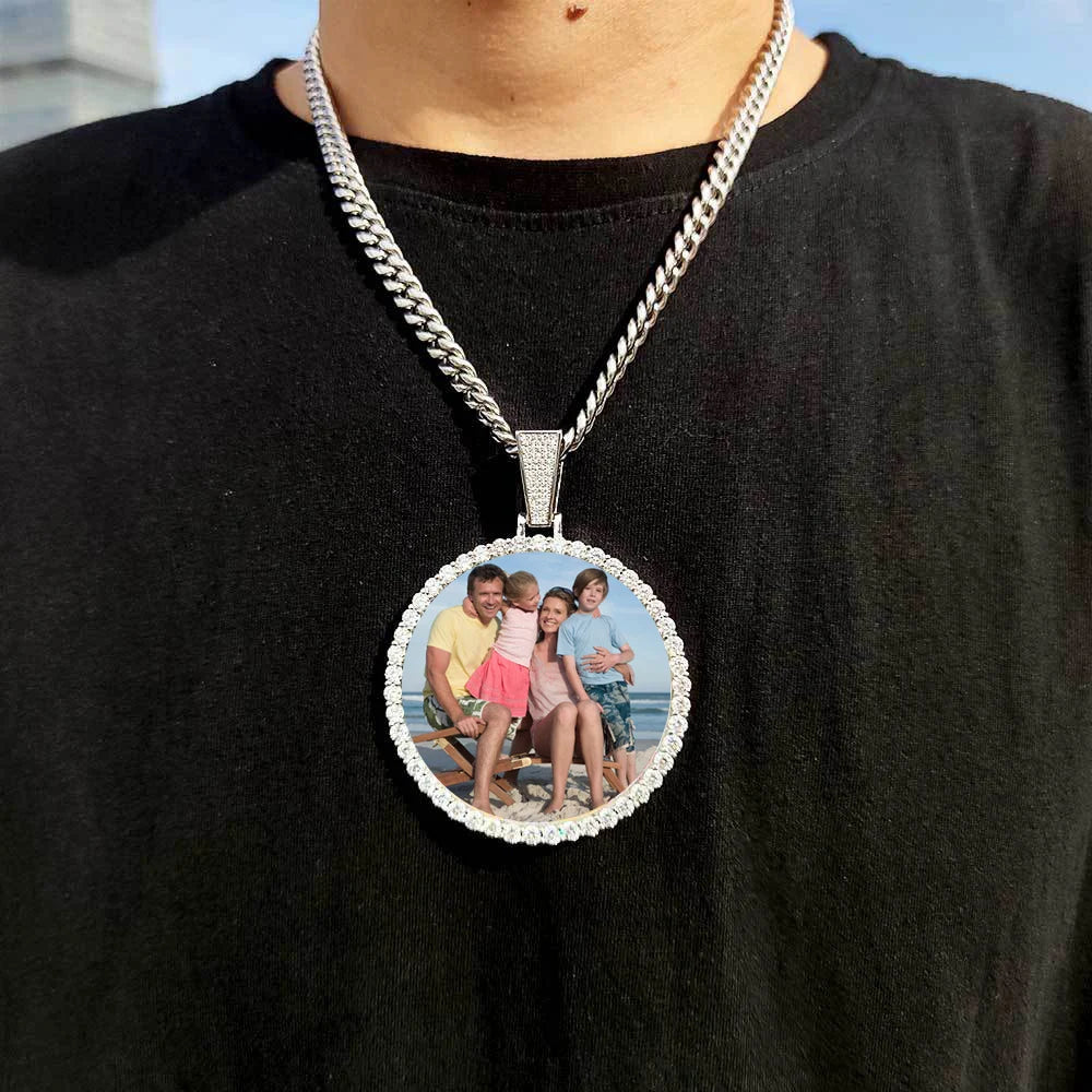 Custom Photo Medallion Pendant Necklace in 18k Gold Finish