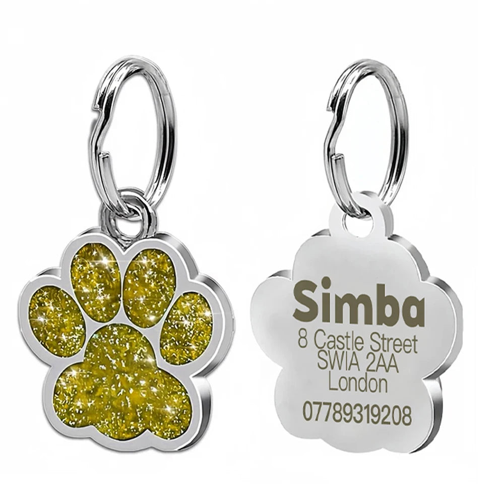 Personalized Engraved Pet ID Tag with Glitter Finish