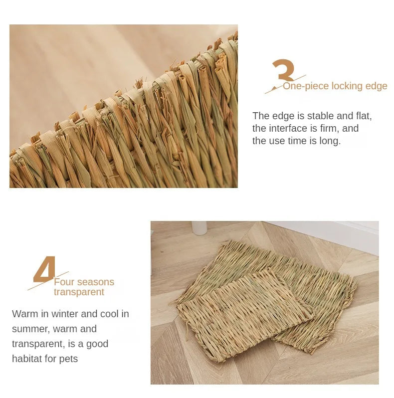 Handwoven Natural Straw Rabbit Grass Mat for Small Pets