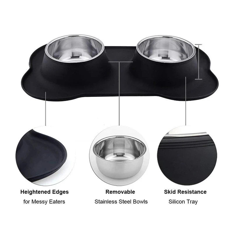Double Dog Bowl Set with Anti-Slip Silicone Mat