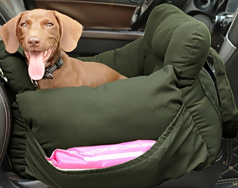 Dog Car Seat with Safety Belt – Non-Slip, Washable Travel Bed for Small Dogs