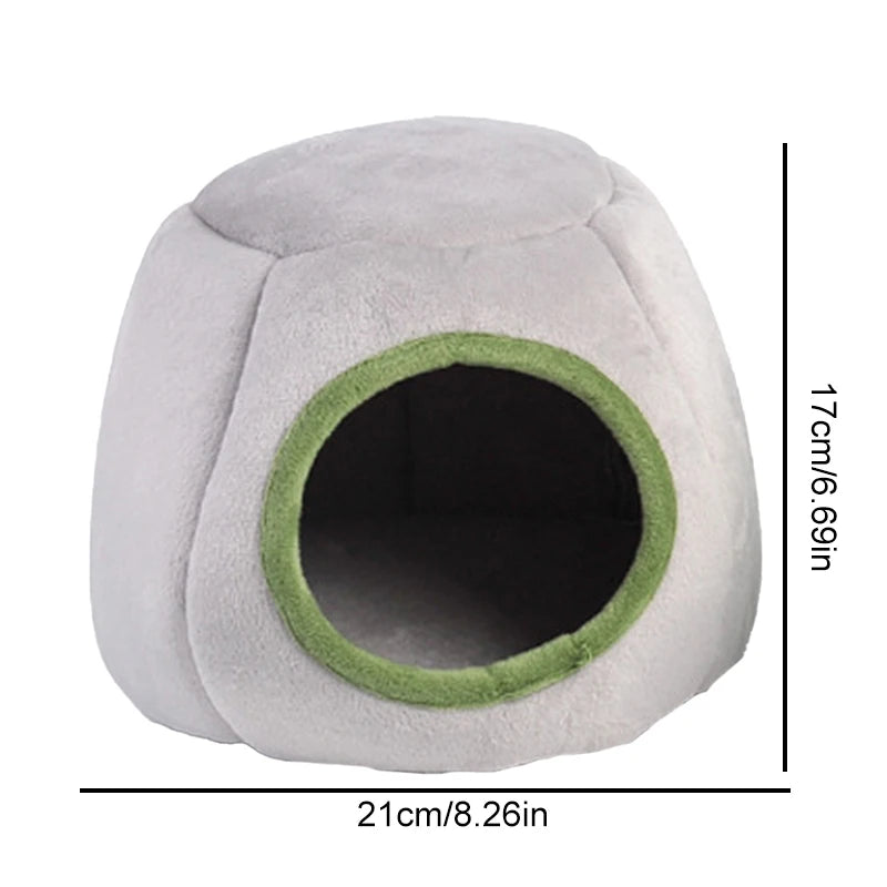 Cozy Plush Small Animal Hideout Bed with Detachable Semi-Enclosed Design