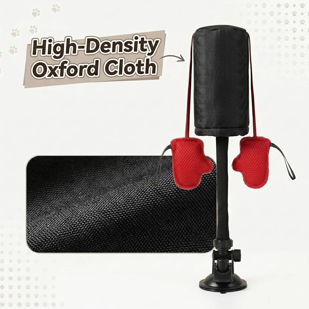 Black high-density Oxford cloth interactive cat boxing bag with spring base and red boxing gloves