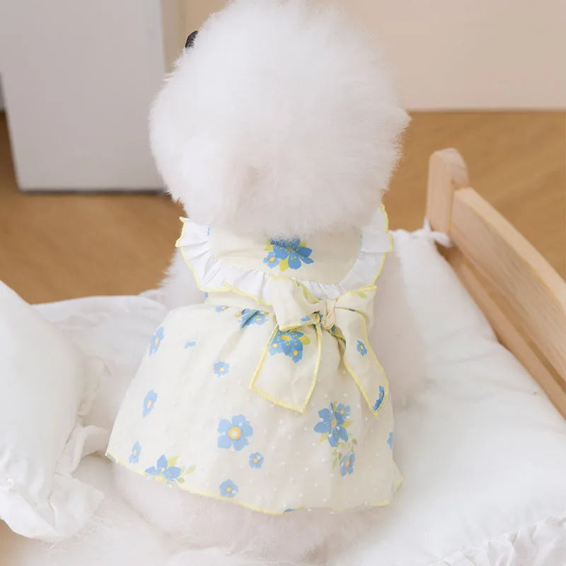 Princess Mesh Dog Dress with Bow Lace Trim
