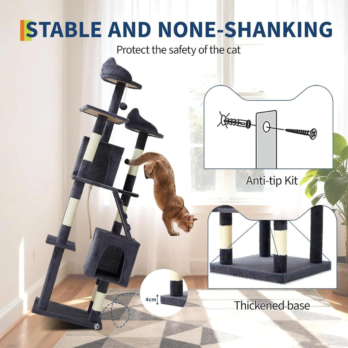 72-Inch Multi-Level Cat Tree with Scratching Posts, Condos & Hammock