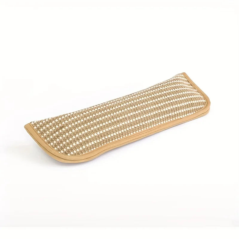 A light beige hemp cat scratching pad and lounger with a woven texture.