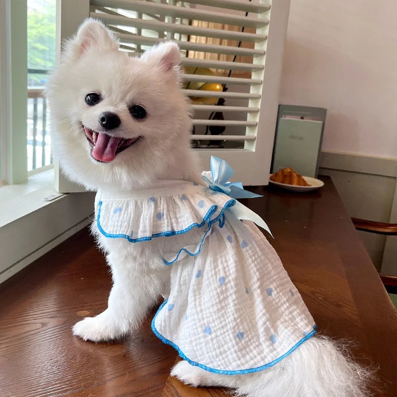 Cool Cotton Summer Dress for Small Dogs with Bow Print