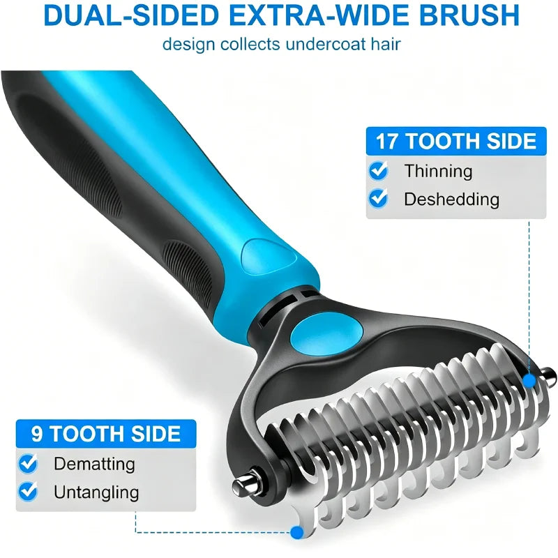 Double-Sided Pet Grooming Comb for Detangling and Shedding