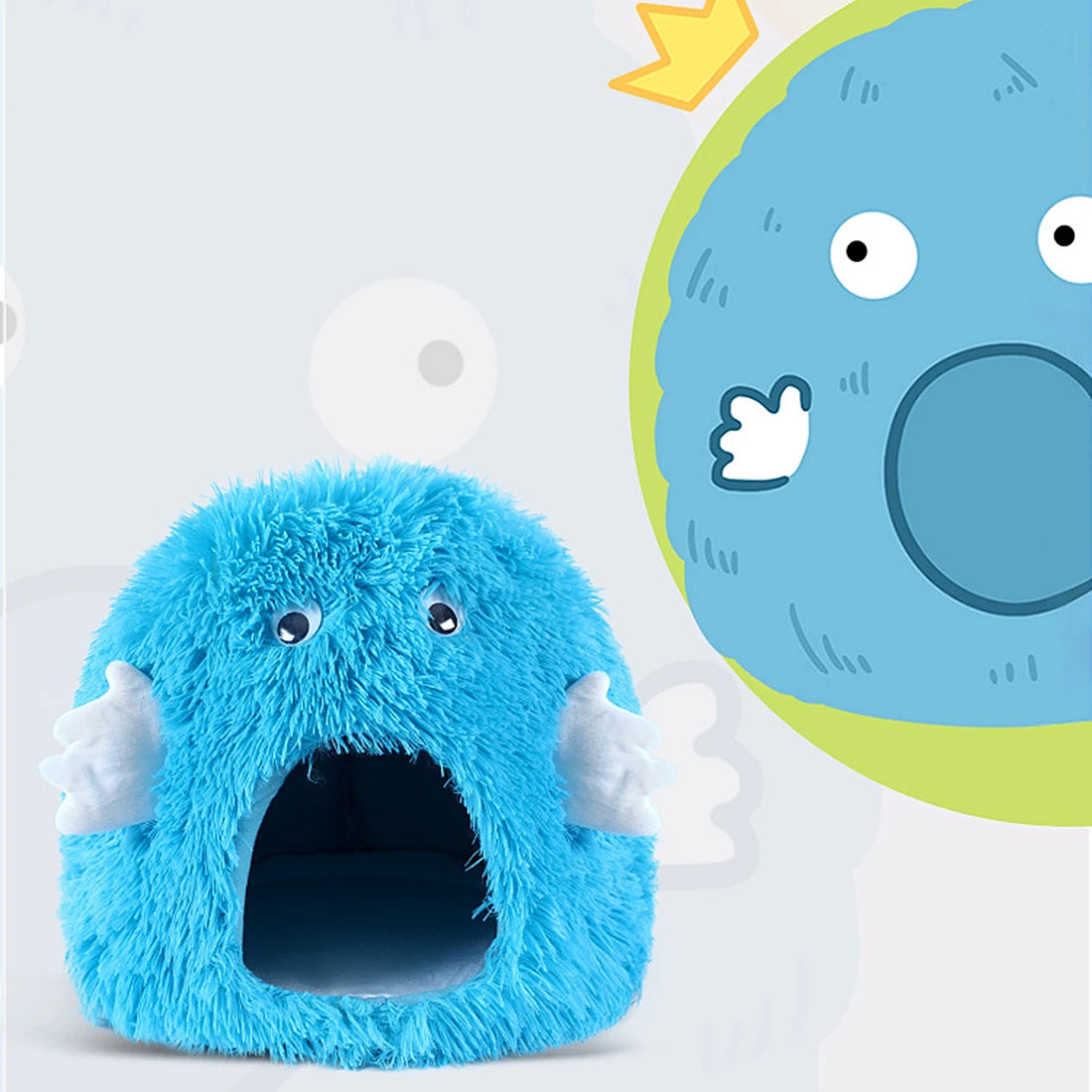 Monster Cartoon Plush Cat Bed Cave with Cushion