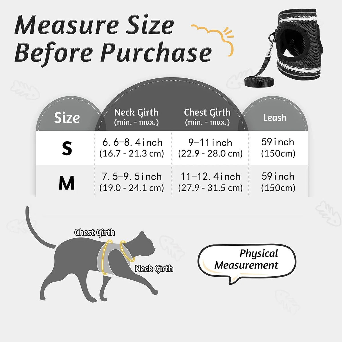 Escape-Proof Cat Harness and Leash Set with Reflective Strips