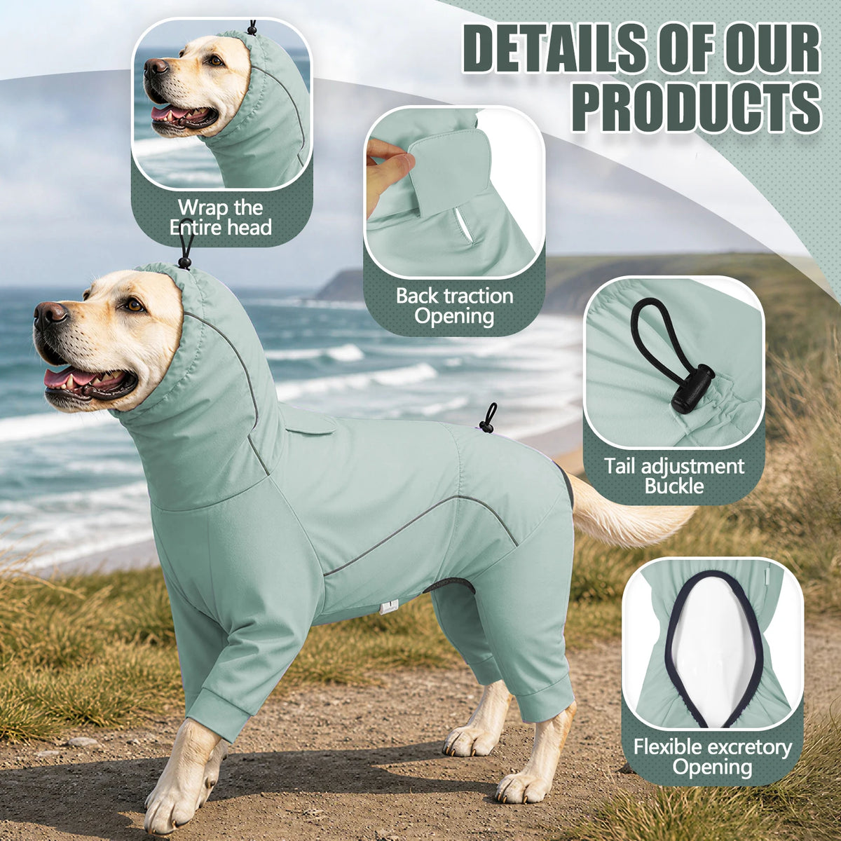 Waterproof Dog Raincoat with Reflective Stripe and Hood