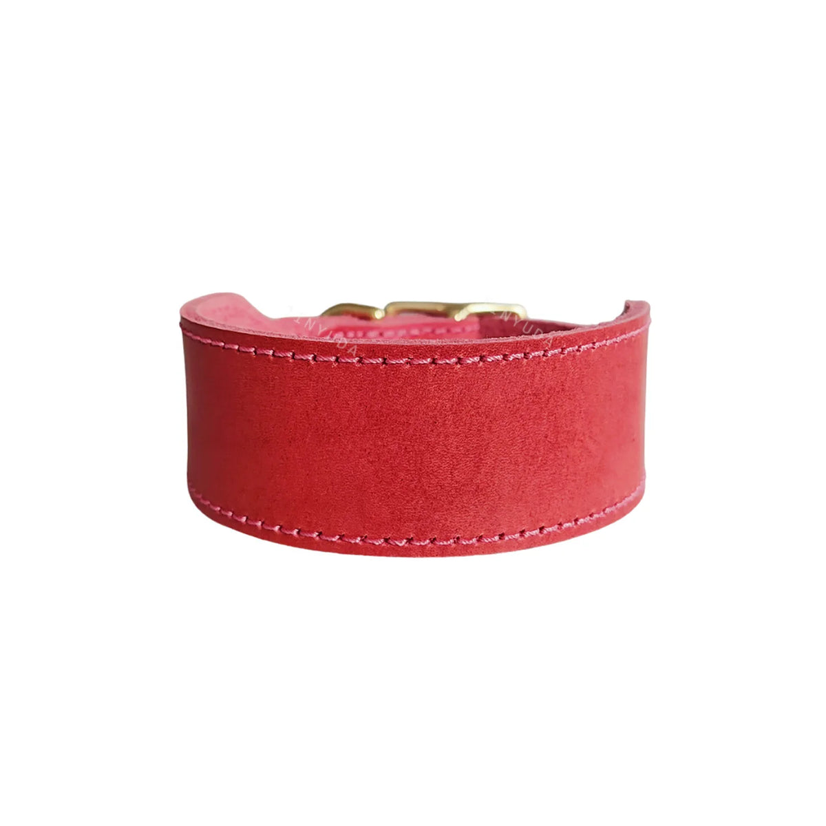 A red genuine leather extra wide dog collar with a brass buckle.