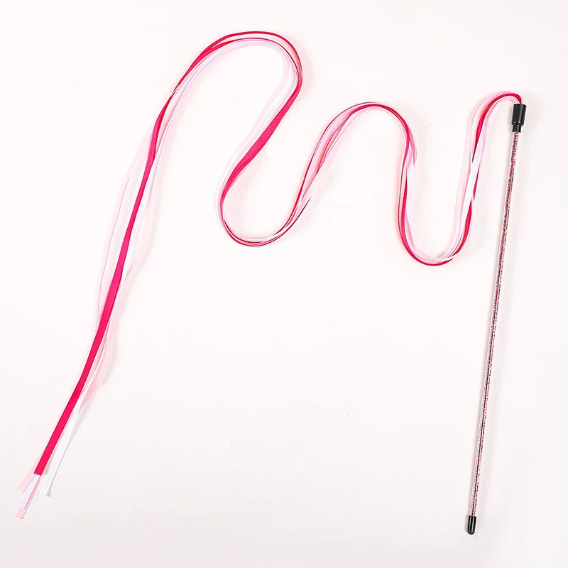 Interactive Cat Teaser Rod Toy with Satin Ribbon