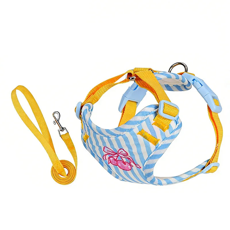 Striped Color-Block Dog Harness with Matching Leash