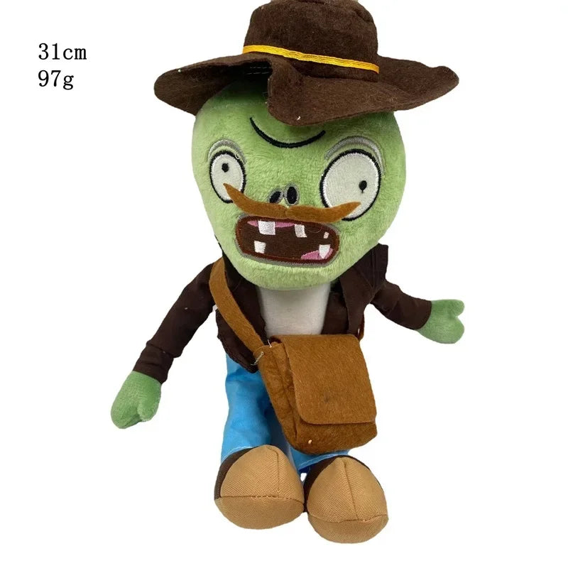 A plush toy of the Plants vs. Zombies Gargantuar with green skin, brown hat, and brown clothing.