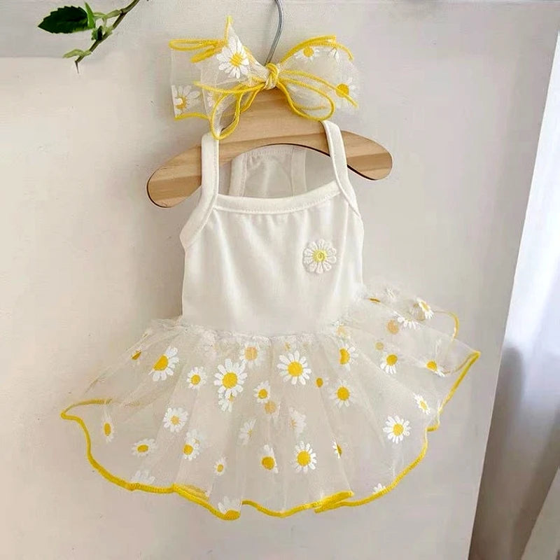 Princess Mesh Dog Dress with Bow Lace Trim