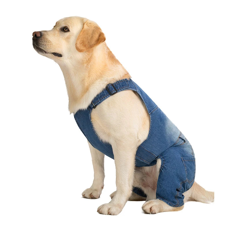 Denim Overalls for Dogs with Reflective Straps