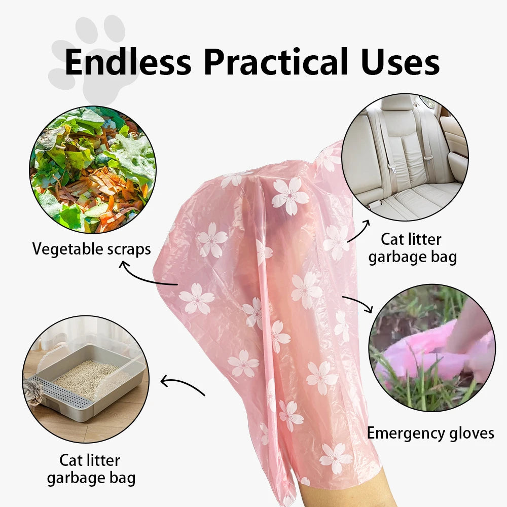 Pink biodegradable pet waste bag used as garbage bag and emergency gloves