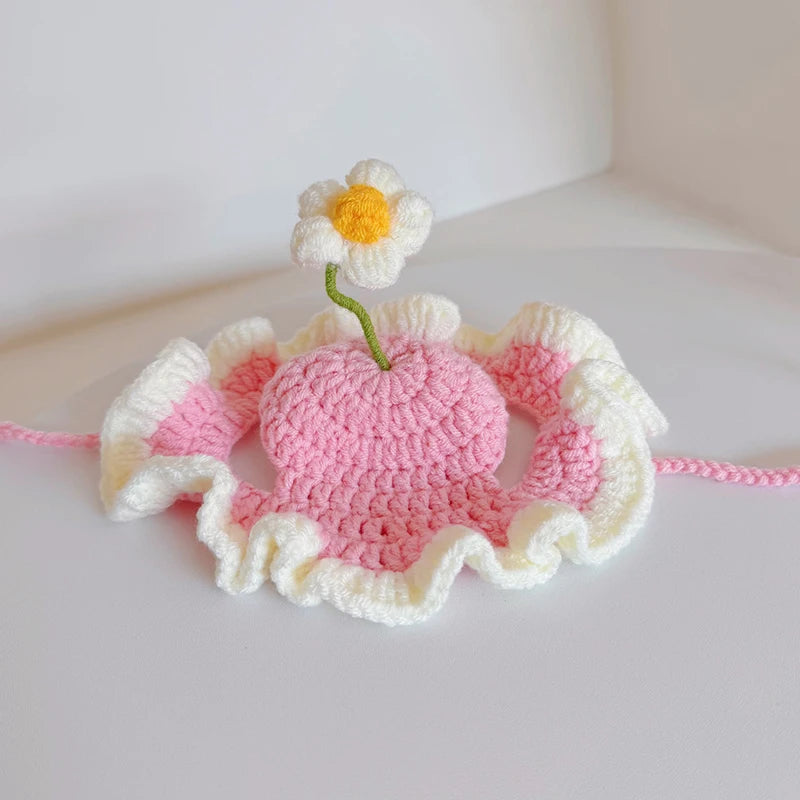 Cute Adjustable Cat Hat with Flowers for Cats and Small Dogs