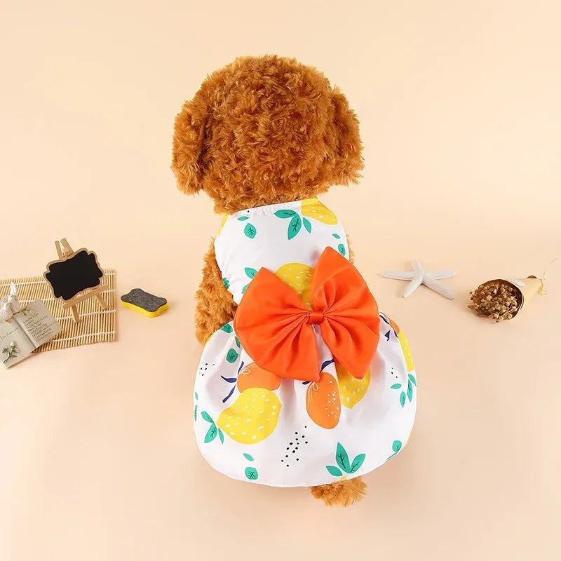 Princess-Style Summer Dog Dress with Bow for Small Breeds
