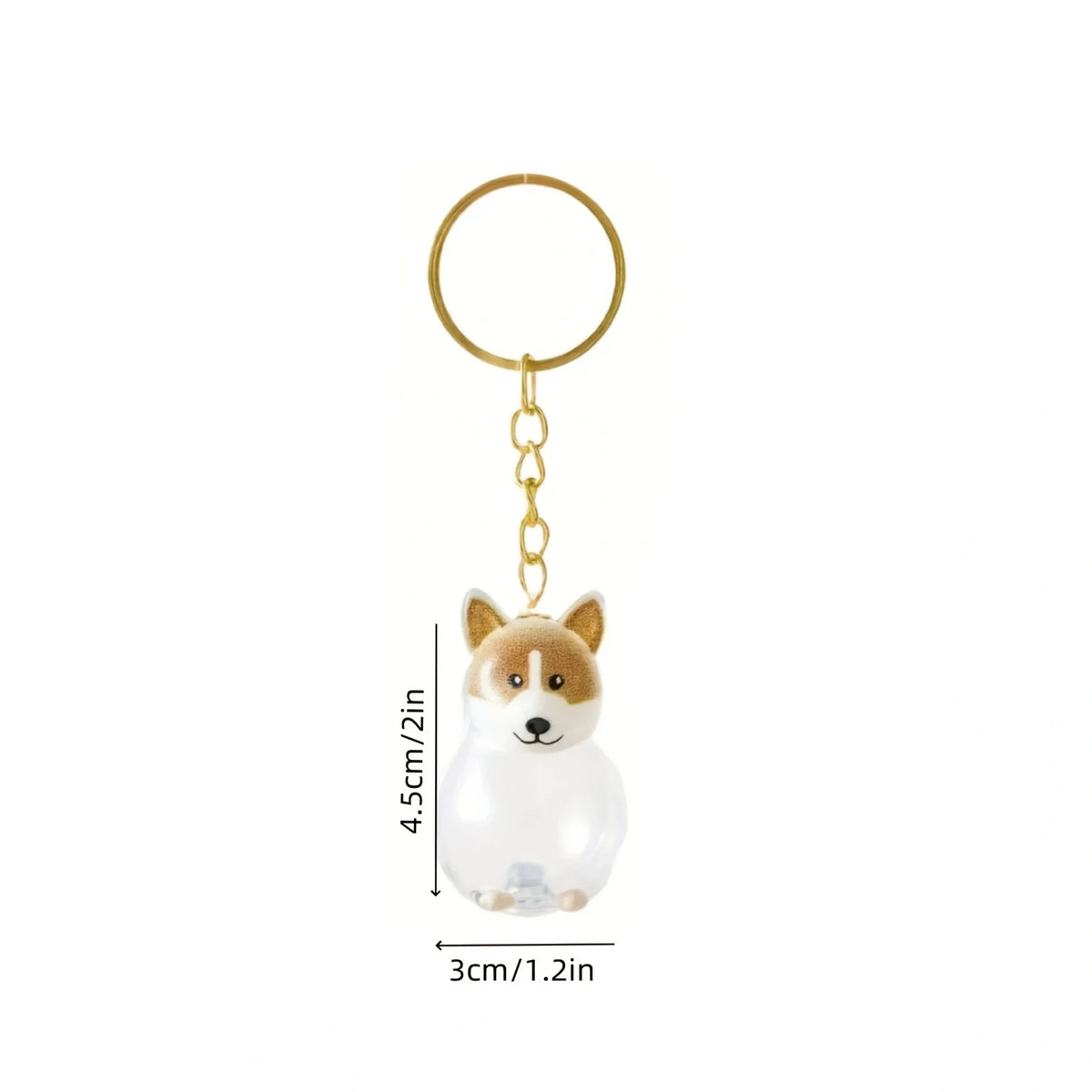 Clé portkey dorée avec une petite figurine de chien blanc et brun.