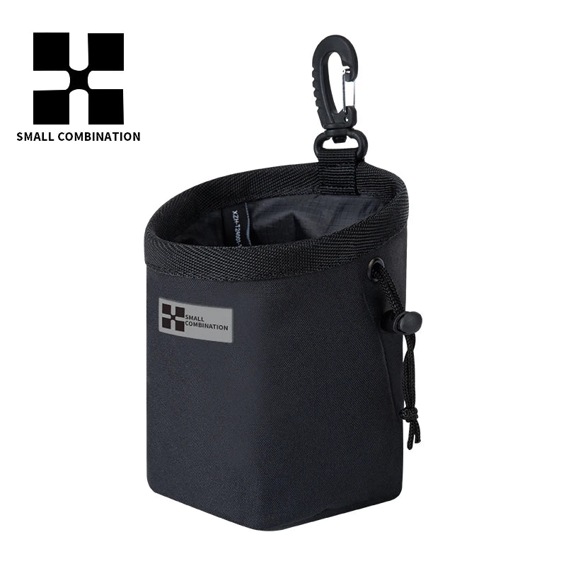 Bolsa portátil para premios de entrenamiento para perros negra con cierre de lazo.