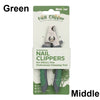 A green cardboard box containing stainless steel nail clippers for small pets.
