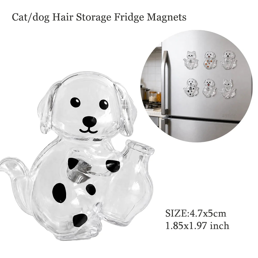 Clear silicone cat or dog figurine magnets used for storing pet hair in the fridge