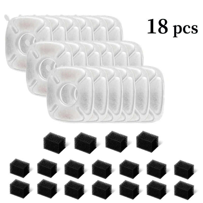 A set of 18 white replacement filters for a cat water fountain.