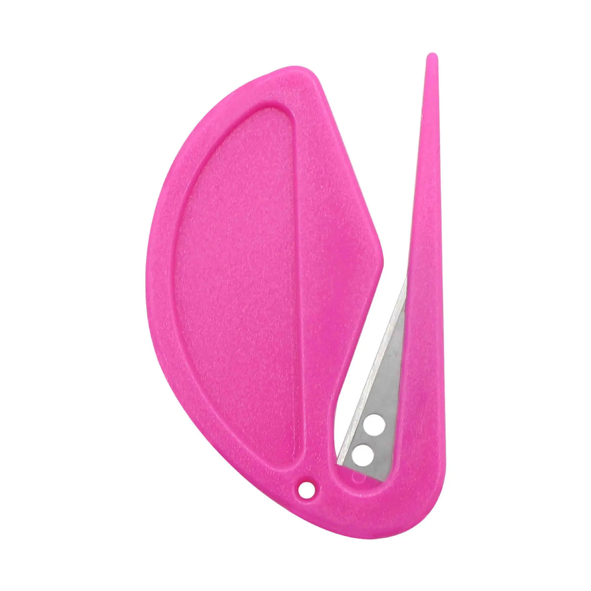 A bright pink stainless steel pet deshedding and knot removal tool.