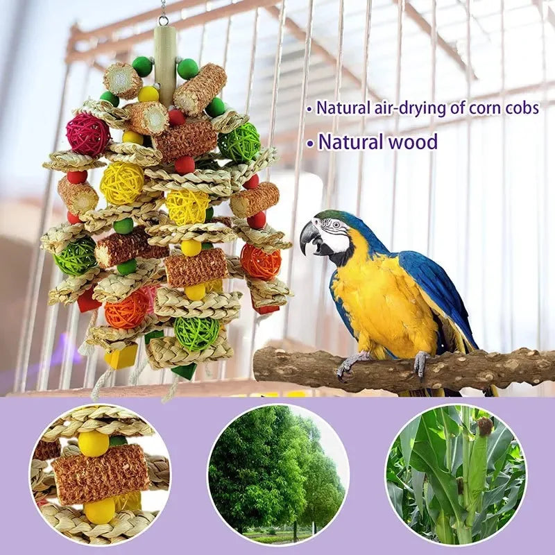 Wooden Bird Swing Toy with Chewing Beads for Parrots and Budgies