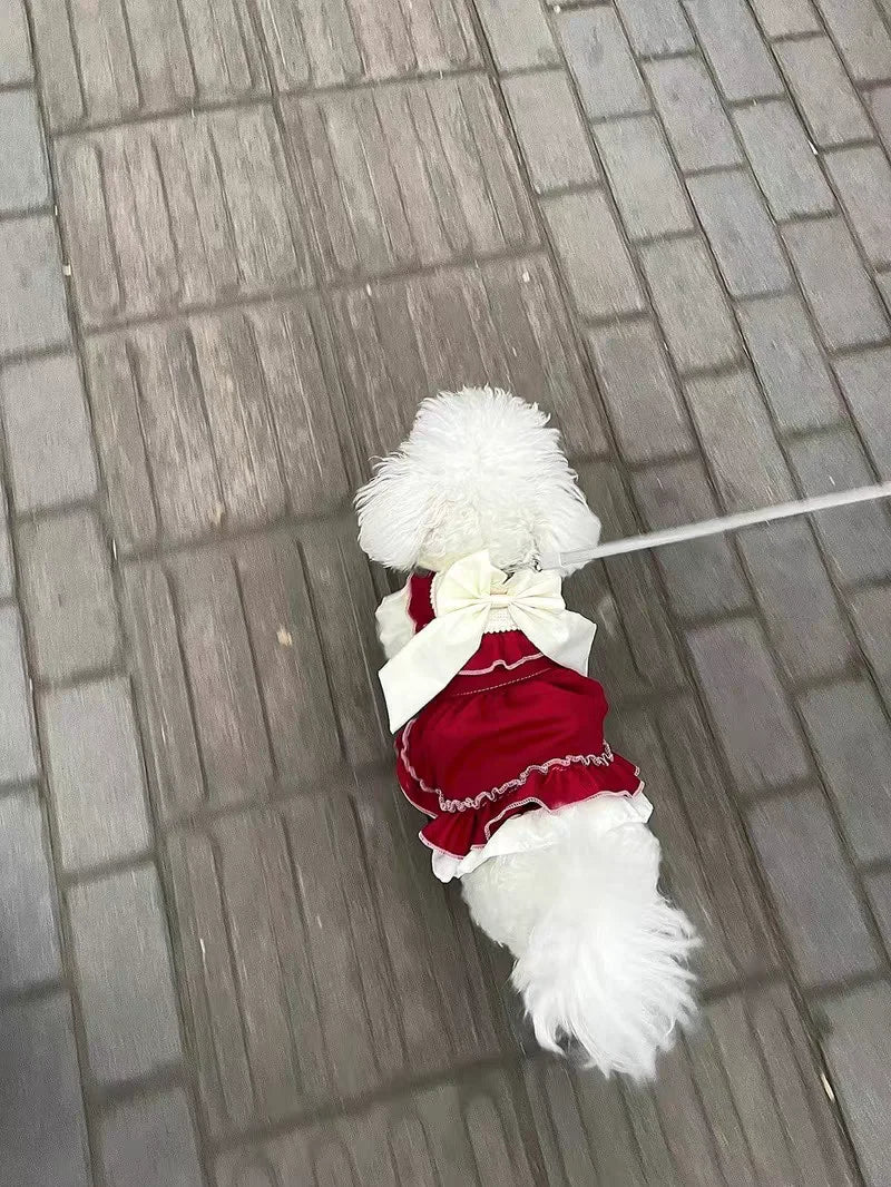 Elegant Cotton Pet Dress with Bow for Small Dogs and Cats