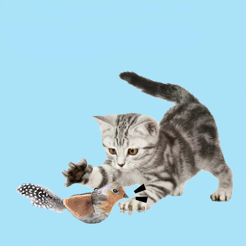 Realistisch wirkender Plüsch-Vogel-Katzenspielzeug mit Federn