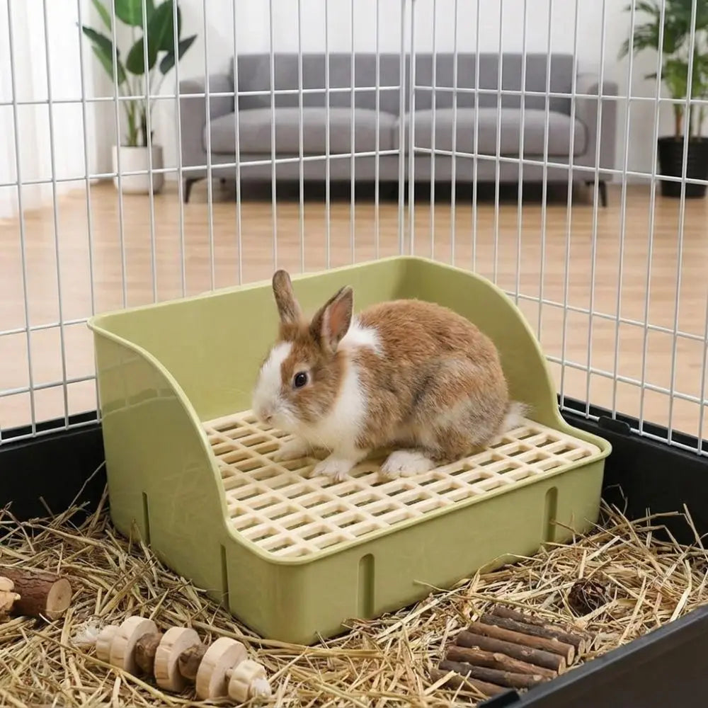 Corner Rabbit Litter Box with Removable Tray and Grid