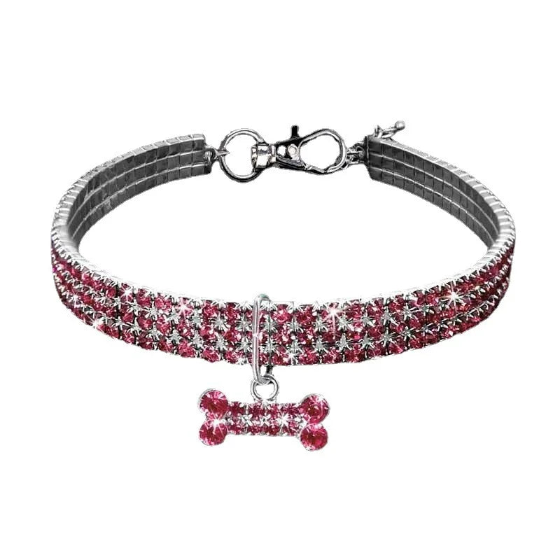 Silver crystal rhinestone dog collar with a quick release buckle
