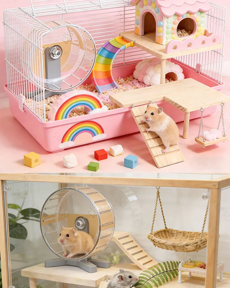 L-Shaped Wooden Hamster Platform with Stairs