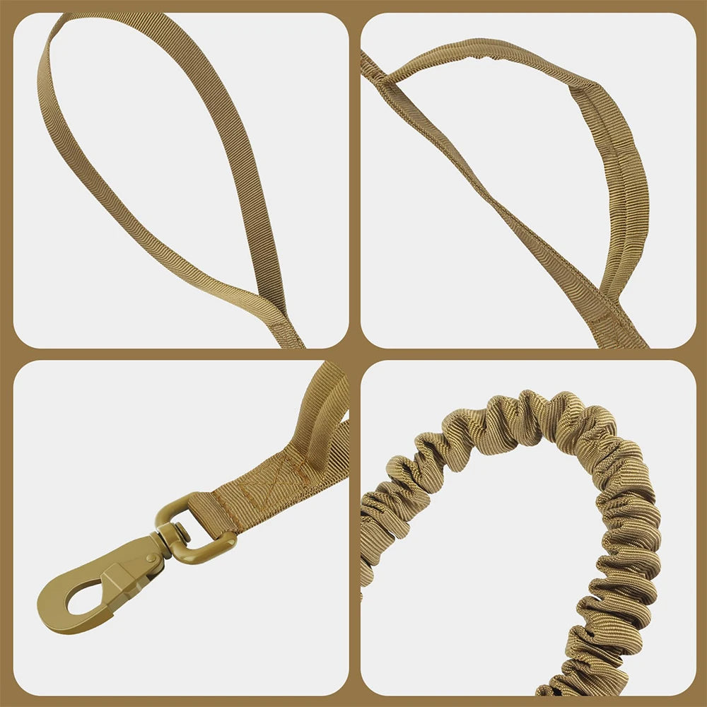 Tactical Dog Leash with Dual Handles and Shock-Absorbing Bungee