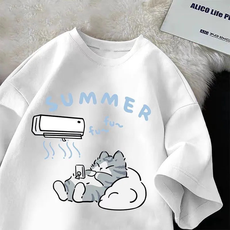 Camiseta Gráfica de Gato Japonés