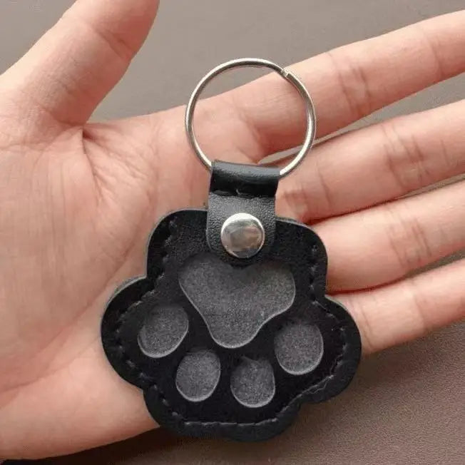 Leather Pet Hair Keepsake Keychain with Cat Paw Design
