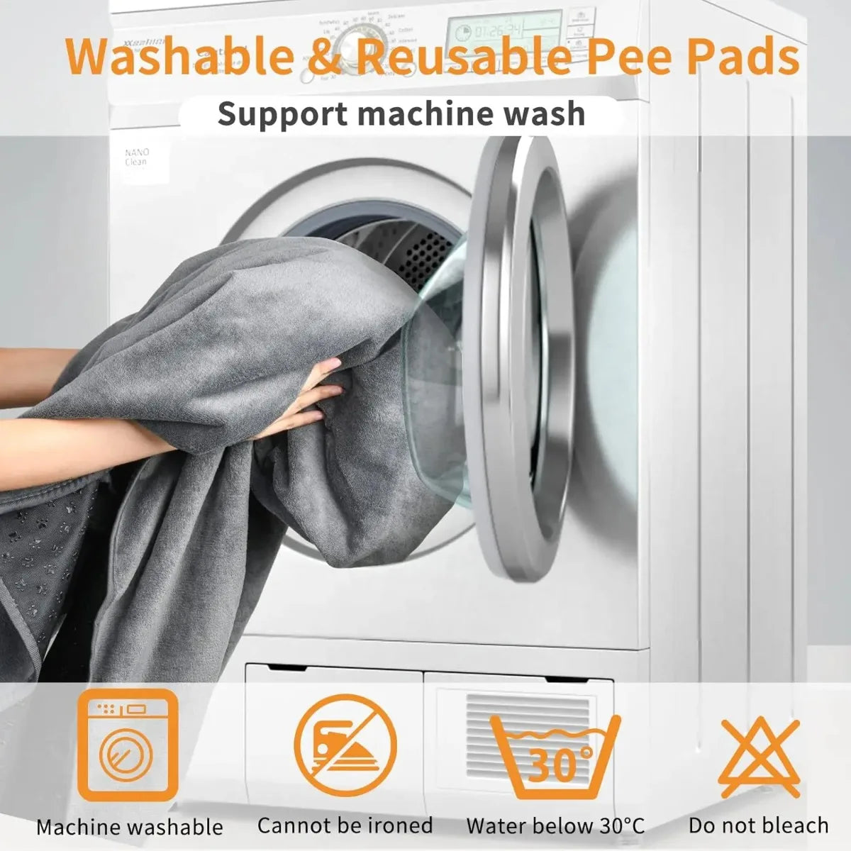Extra-Large Reusable Dog Mat with Non-Slip Backing being washed in a front-loading washing machine