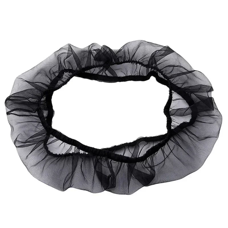 Black breathable mesh bird cage cover with a ruffled, circular design.