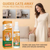 A bottle of Yegbong Cat Deterrent Spray is shown next to a woman in a light dress, with images demonstrating cats being guide