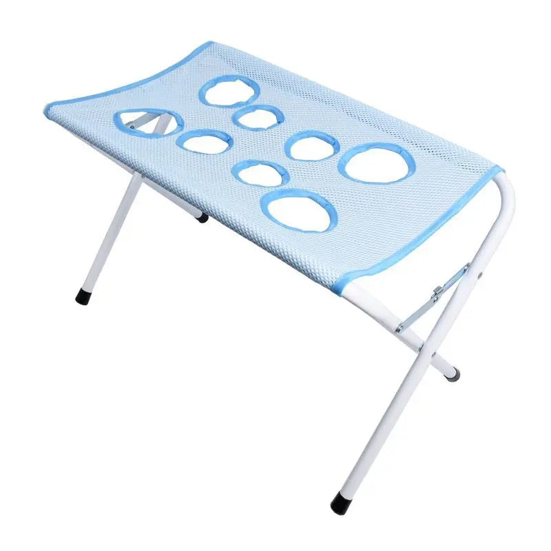 Hamac pliable bleu clair pour soins des animaux avec cadre blanc pour le bain et la coupe des griffes