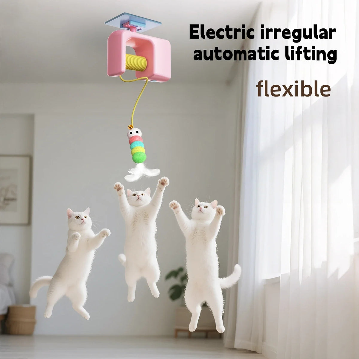 Smart Hanging Cat Toy with Feathers and Twin Ropes