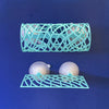 A turquoise plastic aquarium tunnel hideout for fish and shrimp, shown in two configurations.