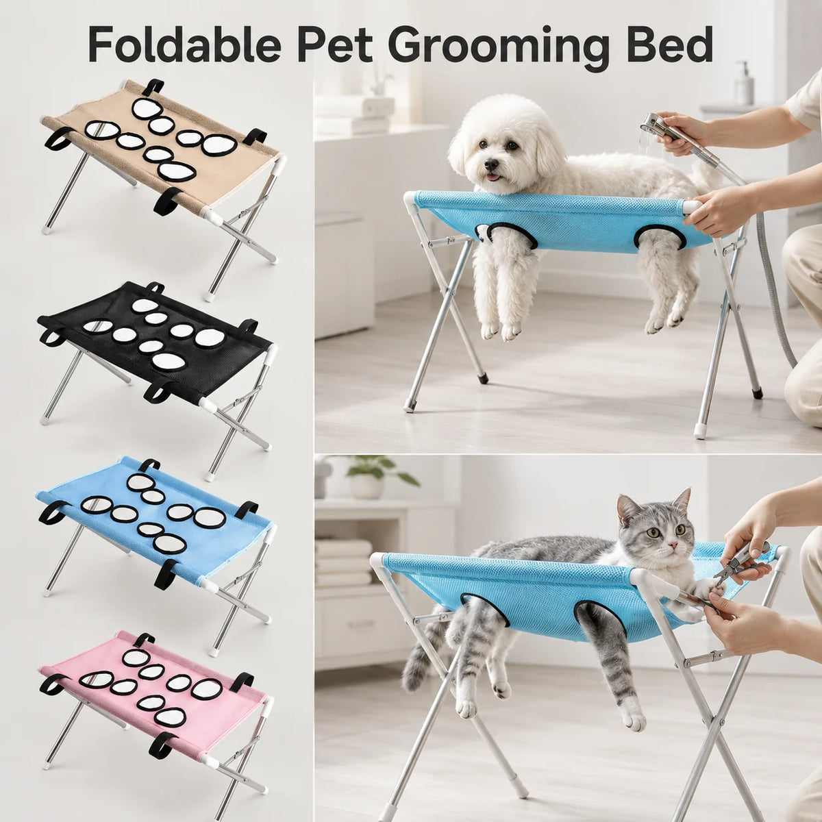 Foldable Pet Grooming Hammock Stand for Cats and Small Dogs