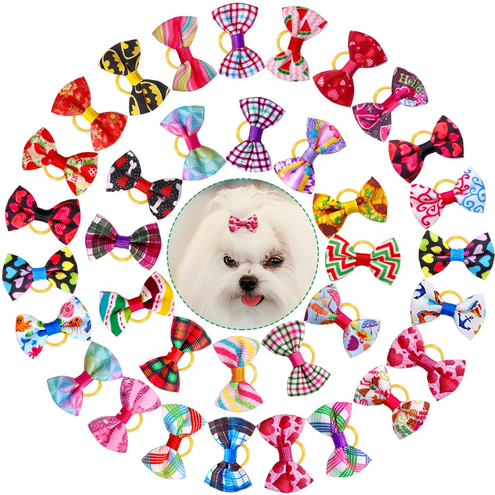 Pet Hair Bows with Rubber Bands - Assorted Styles for Small Dogs and Cats